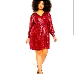 Eloquii Red Sequin longsleeve minidress size 16